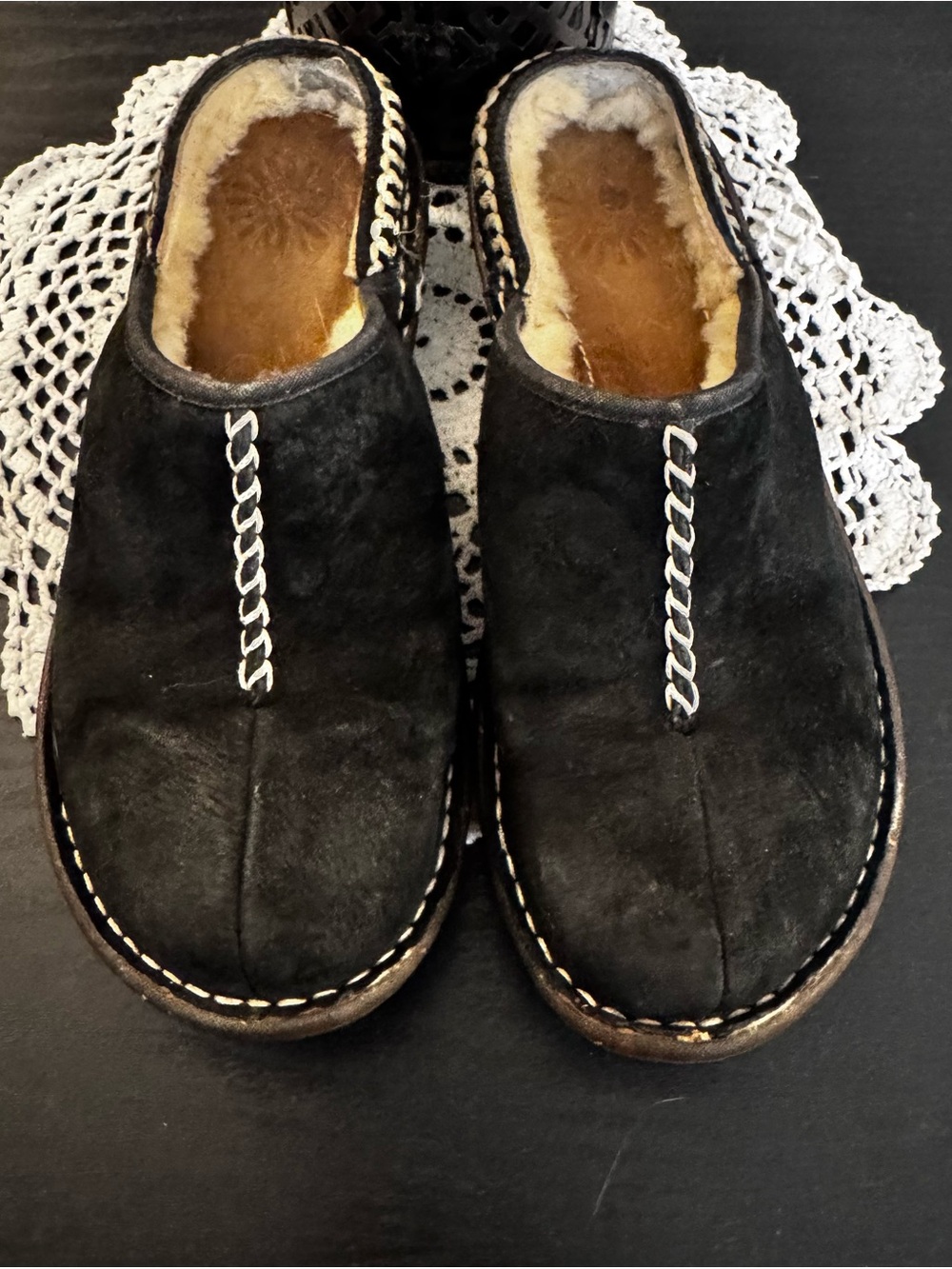 Woman’s UGG Black Suede Slip-On Shearling-Lined Clog